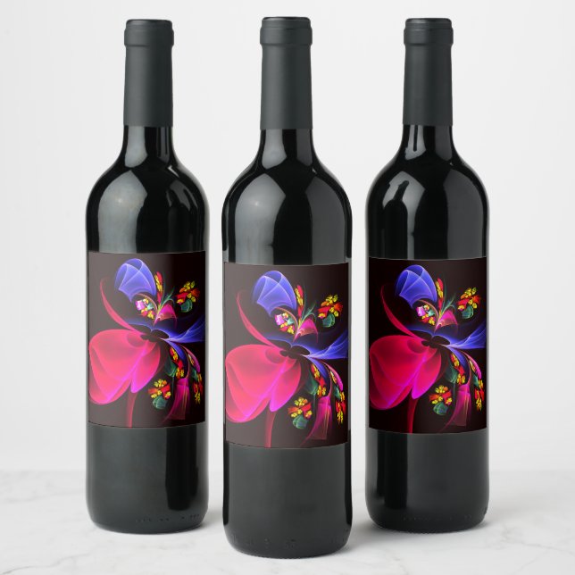 Étiquette Pour Bouteilles De Vin Moderne coloré Floral Abstrait Art Motif #06 (Bouteilles)