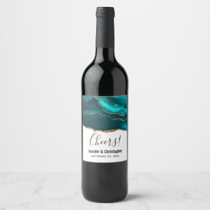 Étiquette Pour Bouteilles De Vin Moderne Design Turquoise Agate & Gold Ribbon sur B