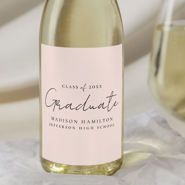 Étiquette Pour Bouteilles De Vin Moderne écriture manuscrite de script Blush Gradua (Créateur téléchargé)