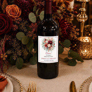 Étiquette Pour Bouteilles De Vin Moderne floral d'automne or de Bourgogne boho flor