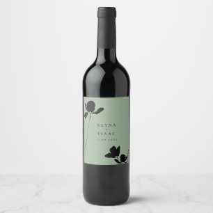 Étiquette Pour Bouteilles De Vin Moderne floral foncé vert sauge