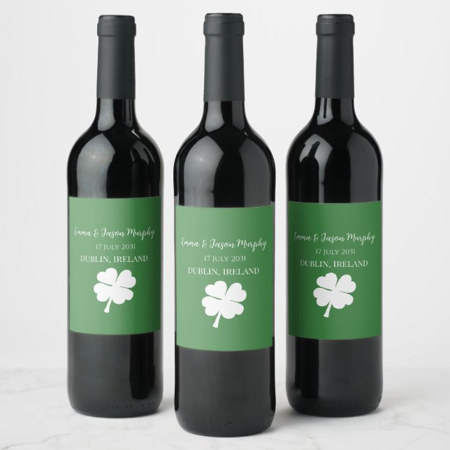 Étiquette Pour Bouteilles De Vin Moderne Green Irish Four Leaf Clover Wedver Favori (Bouteilles)
