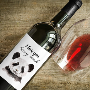 Étiquette Pour Bouteilles De Vin Moderne Je T'Aime Beary Beaucoup Panda Noir Et Bla