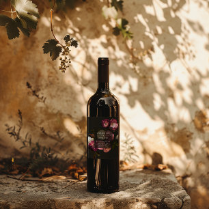 Étiquette Pour Bouteilles De Vin Moderne Mariage Floral Romantique Sombre