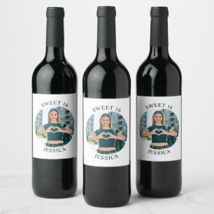 Étiquette Pour Bouteilles De Vin Moderne Minimaliste Douce 16e Anniversaire Photo C