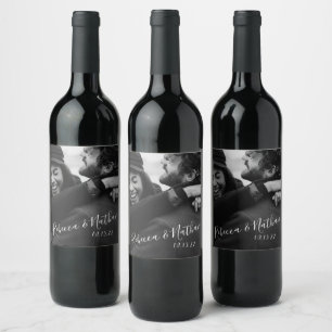 Étiquette Pour Bouteilles De Vin Moderne Minimaliste Écriture Personnalisée Photo M
