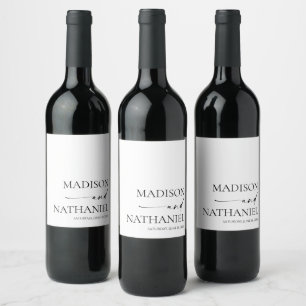 Étiquette Pour Bouteilles De Vin Moderne minimaliste Élégant Mariage noir blanc