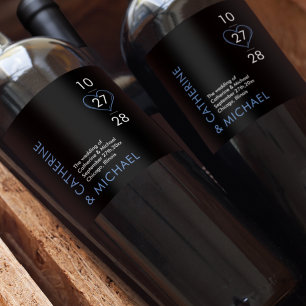 Étiquette Pour Bouteilles De Vin Moderne minimaliste élégant noir et bleu