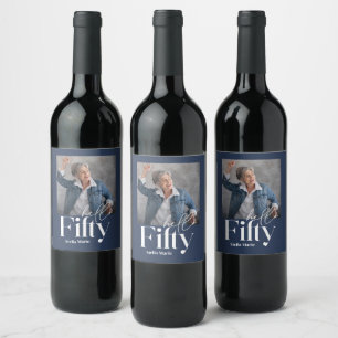 Étiquette Pour Bouteilles De Vin Moderne minimaliste simple marine bleu 50e anniver