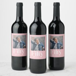Étiquette Pour Bouteilles De Vin Moderne minimaliste simple rose girly 50e annivers
