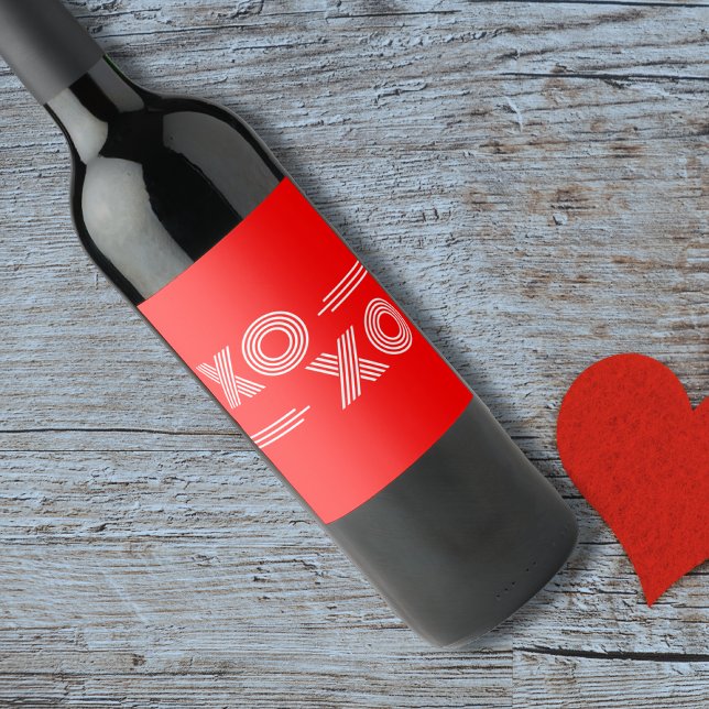 Étiquette Pour Bouteilles De Vin Moderne Neon rouge et blanc XOXO Valentine (Créateur téléchargé)