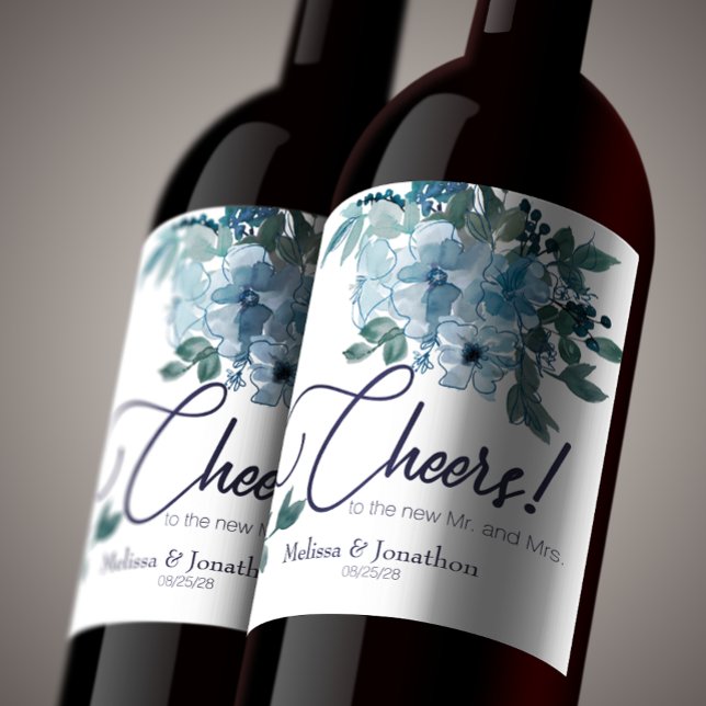 Étiquette Pour Bouteilles De Vin Moderne Pastel Blue Rose Floral Mariage (Créateur téléchargé)