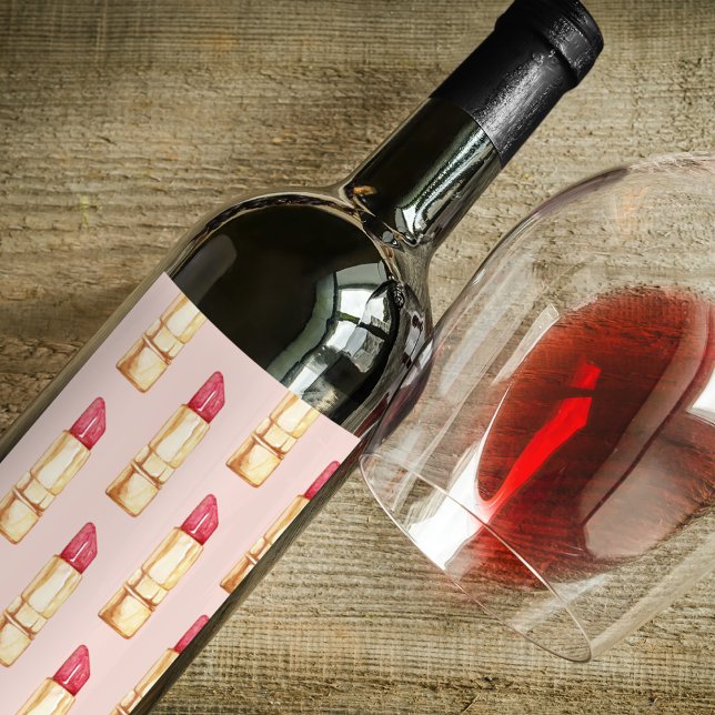 Étiquette Pour Bouteilles De Vin Moderne Pastel rose & rouge Motif à lèvres (Créateur téléchargé)