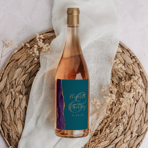 Étiquette Pour Bouteilles De Vin Moderne Purple Gold Agate Mariage Turquoise