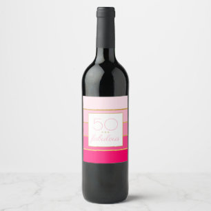Étiquette Pour Bouteilles De Vin Moderne rose vif et or 50 ans et magnifique annive