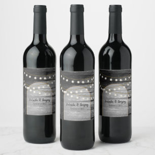 Étiquette Pour Bouteilles De Vin Moderne Rustique Noir Bois Lumière Arc Mariage