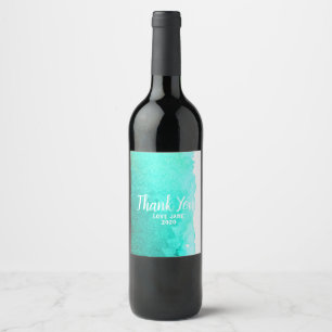 Étiquette Pour Bouteilles De Vin Moderne simple turquoise aquarelle merci cadeau