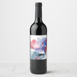 Étiquette Pour Bouteilles De Vin Modernes floraux d'aquarelle vous remercient