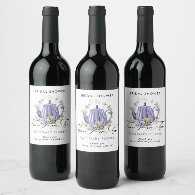 Étiquette Pour Bouteilles De Vin Moment du thé Théière violette Shower de mariage (Bouteilles)