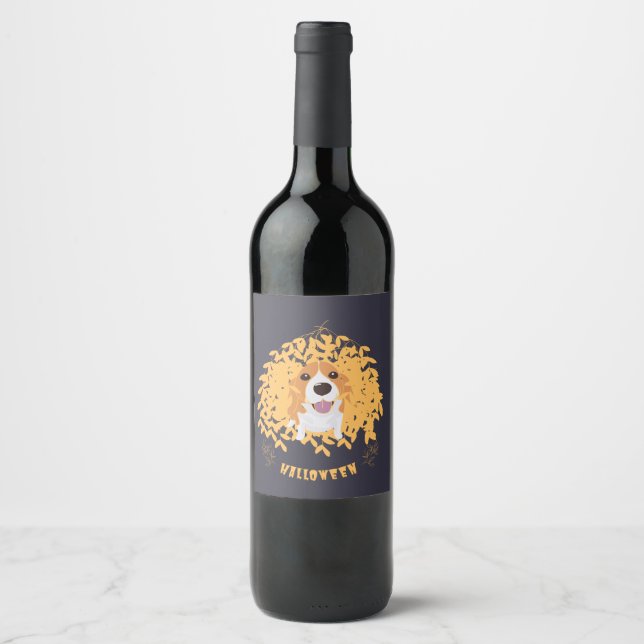 Étiquette Pour Bouteilles De Vin mon chien et halloween (Devant)