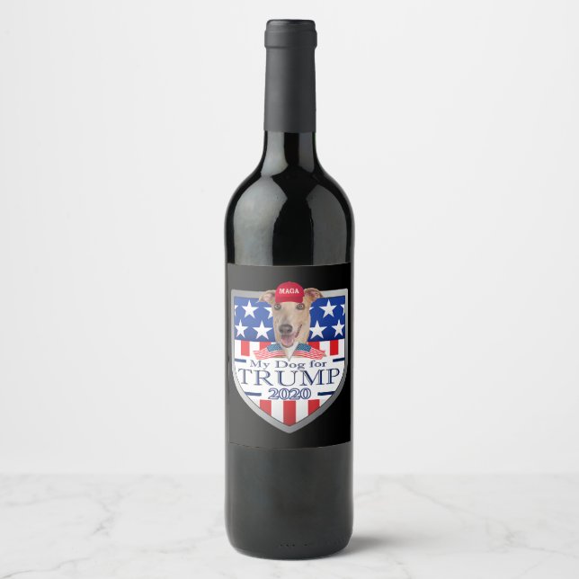 Étiquette Pour Bouteilles De Vin Mon chien Trump 2020 Greyhound portant des lunette (Devant)