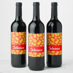 Étiquette Pour Bouteilles De Vin Monnaies jaunes sur rouge