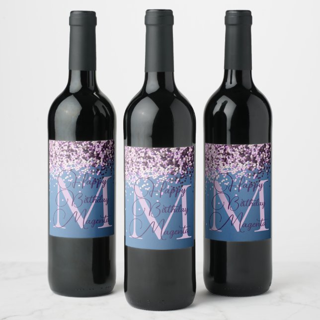 Étiquette Pour Bouteilles De Vin Monogram Lavender Confetti Amusants Anniversaire (Bouteilles)
