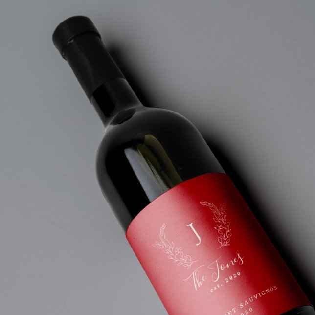 Étiquette Pour Bouteilles De Vin Monogram nom de famille classe élégant modèle (Créateur téléchargé)
