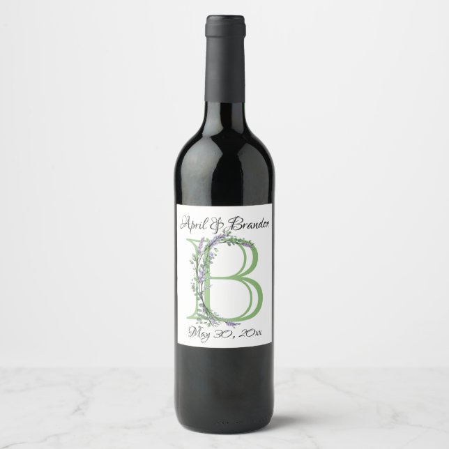 Étiquette Pour Bouteilles De Vin Monogramme B Lavande Eucalyptus (Devant)