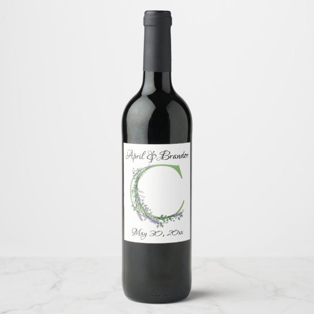 Étiquette Pour Bouteilles De Vin Monogramme C Lavande Eucalyptus (Devant)