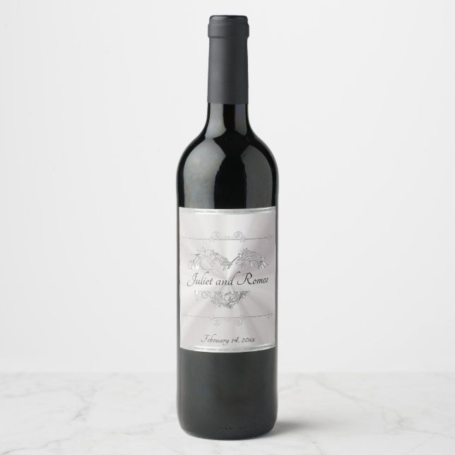 Étiquette Pour Bouteilles De Vin Monogramme Cœur Défilé - Perle Blanche (Devant)