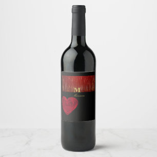 Étiquette Pour Bouteilles De Vin Monogramme Coeur rouge