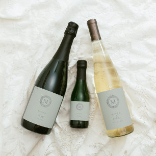 Étiquette Pour Bouteilles De Vin Monogramme Couronne Deco Argent Élégant