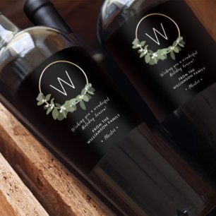 Étiquette Pour Bouteilles De Vin Monogramme Couronne moderne Noël personnalisé