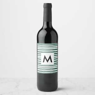 Étiquette Pour Bouteilles De Vin Monogramme de bande d'aquarelle verte