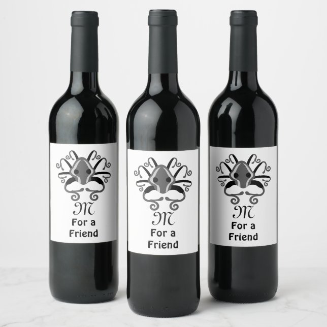 Étiquette Pour Bouteilles De Vin Monogramme de calmar gris (Bouteilles)