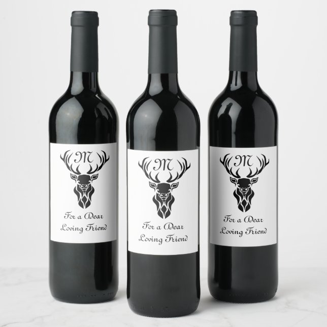 Étiquette Pour Bouteilles De Vin Monogramme de cerf noir tribal en silhouette (Bouteilles)