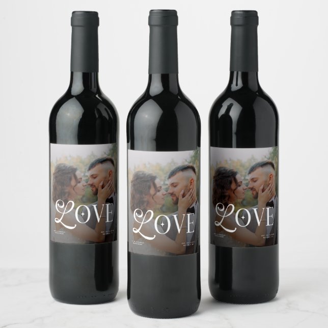 Étiquette Pour Bouteilles De Vin Monogramme de couple de photo de mariage personnal (Bouteilles)