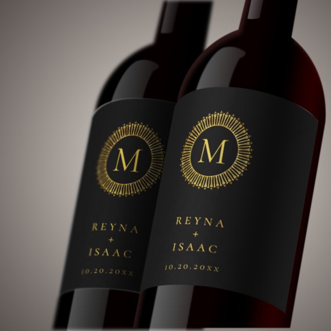 Étiquette Pour Bouteilles De Vin Monogramme de couronne deco or élégant (Créateur téléchargé)