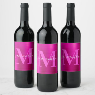 Étiquette Pour Bouteilles De Vin Monogramme de foil rose vif signature