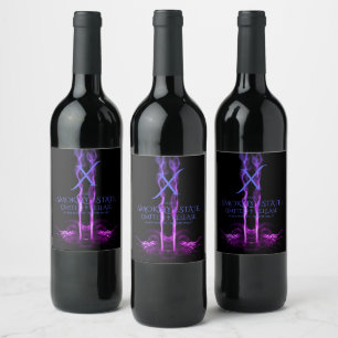 Étiquette Pour Bouteilles De Vin Monogramme de fumée de dragon noir et pourpre