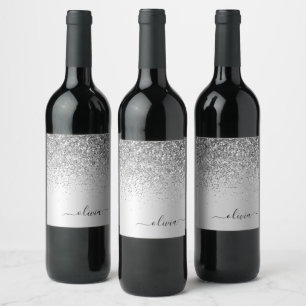 Étiquette Pour Bouteilles De Vin Monogramme de nom en métal pailleté scintillant ar