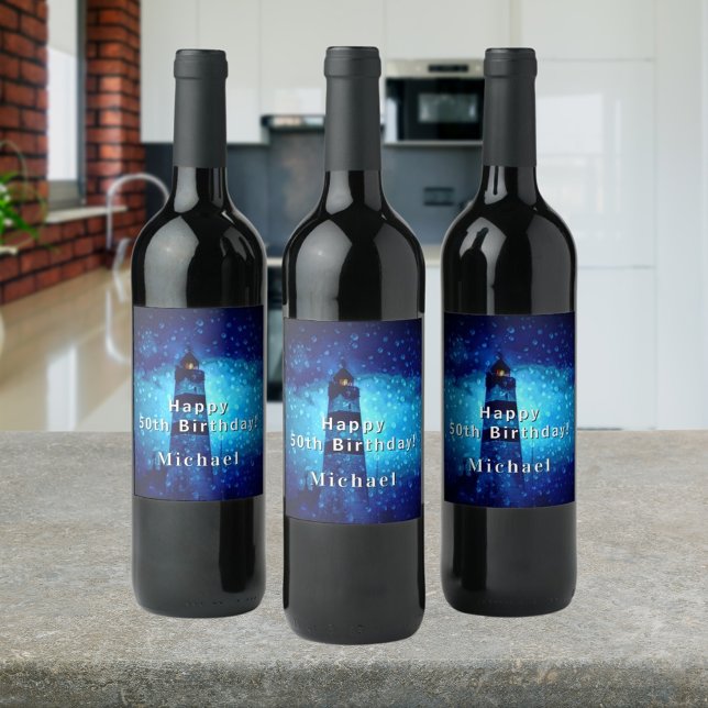 Étiquette Pour Bouteilles De Vin Monogramme de nuit bleu marine (Créateur téléchargé)