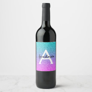 Étiquette Pour Bouteilles De Vin Monogramme de Parties scintillant violet Ombre Pin
