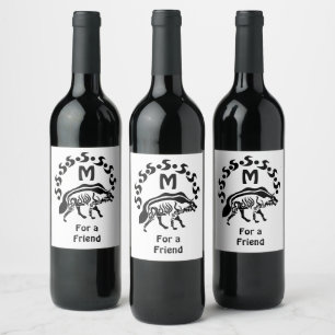 Étiquette Pour Bouteilles De Vin Monogramme d'hyène tribus