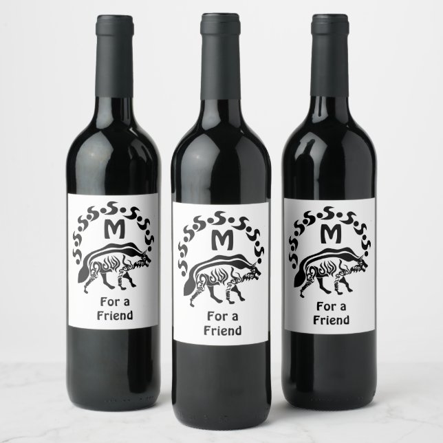 Étiquette Pour Bouteilles De Vin Monogramme d'hyène tribus (Bouteilles)