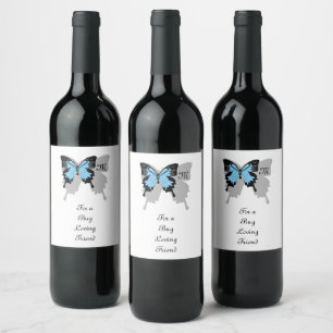 Étiquette Pour Bouteilles De Vin Monogramme d'ombre à papillon bleu