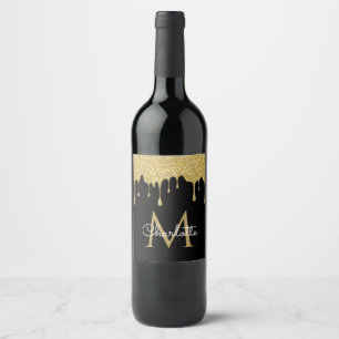 Étiquette Pour Bouteilles De Vin Monogramme élégant en lettres cursives avec goutte
