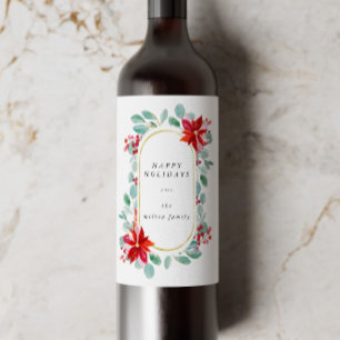 Étiquette Pour Bouteilles De Vin Monogramme floral rouge Poinsettia