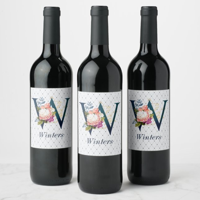 Étiquette Pour Bouteilles De Vin Monogramme floral W (Bouteilles)
